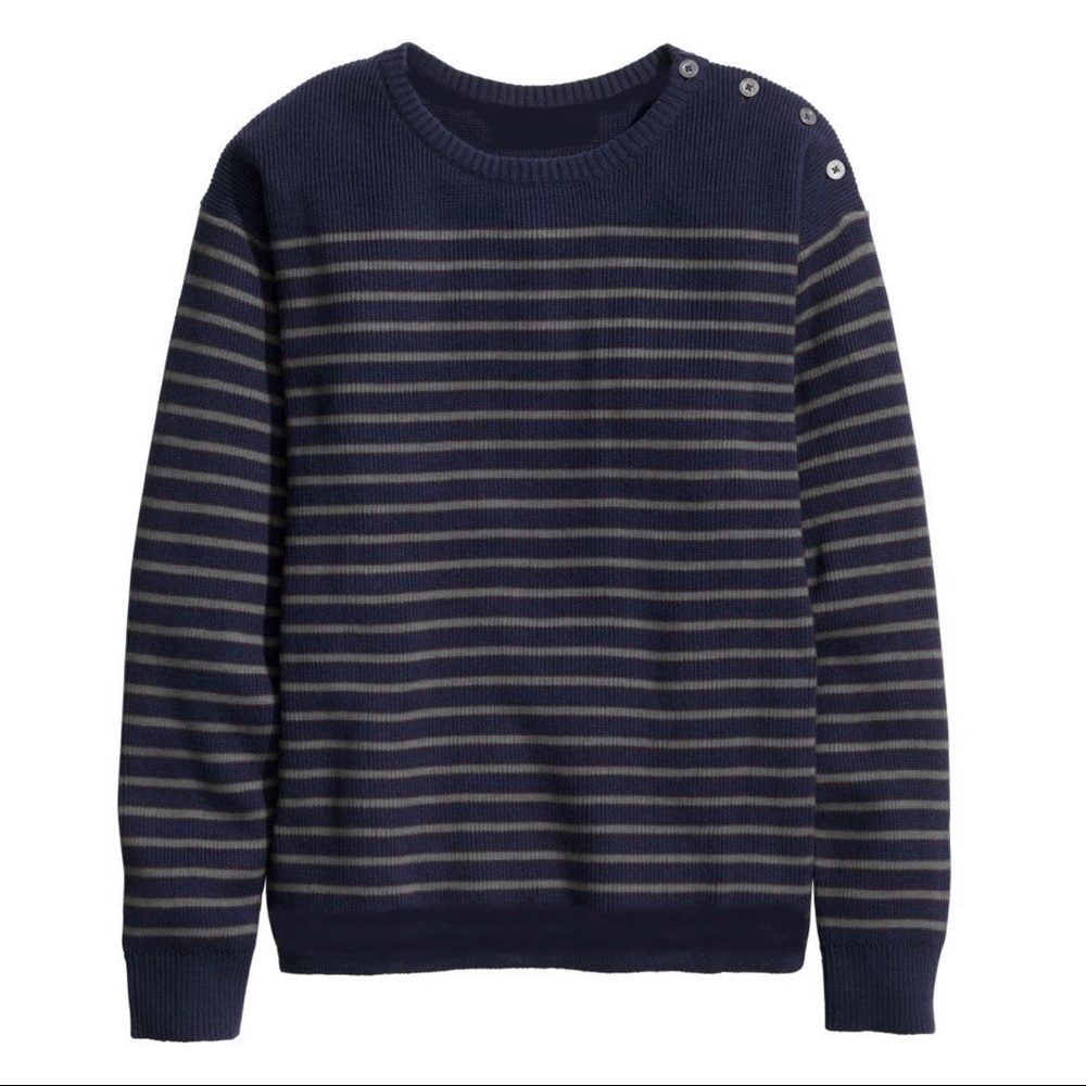 H&M Striped Button Shoulder Crewneck Sweater